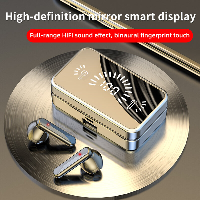 S20 TWS Bluetooth Earphones Wireless Headset With Mirror Digital Display Touch Contro Sports Waterproof Earbuds Hifi Stereo Noise Reduction Headphone With Mic For iPhone Huawei Xiaomi